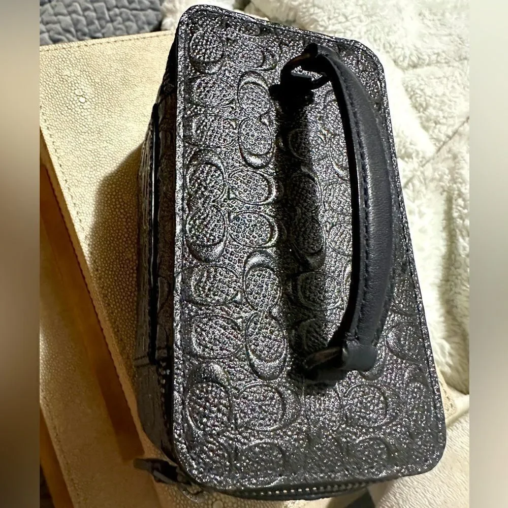 Coach Travel Jewelry Case - Signature Black Embossed Leather